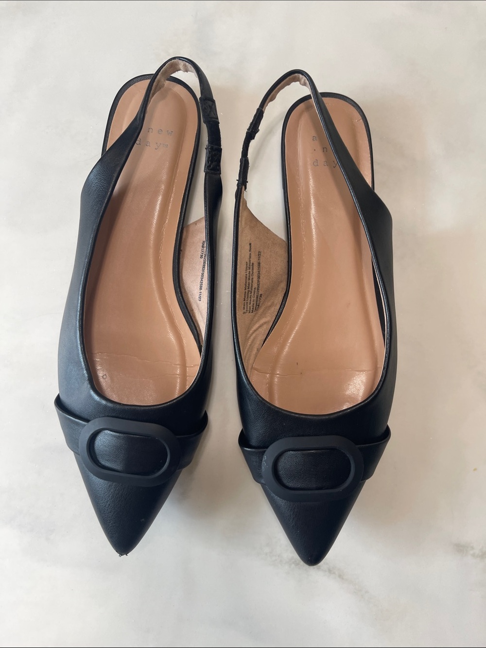 a new day Black Pointed Slingback Flats with Decorative Buckle